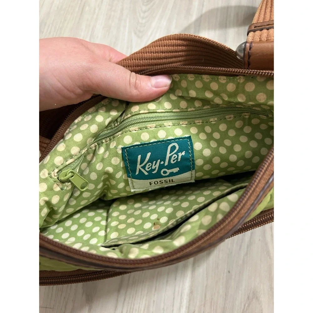 Fossil Key Per Crossbody Purse Olive Green Quilted Purse Adjustable Strap Zipper